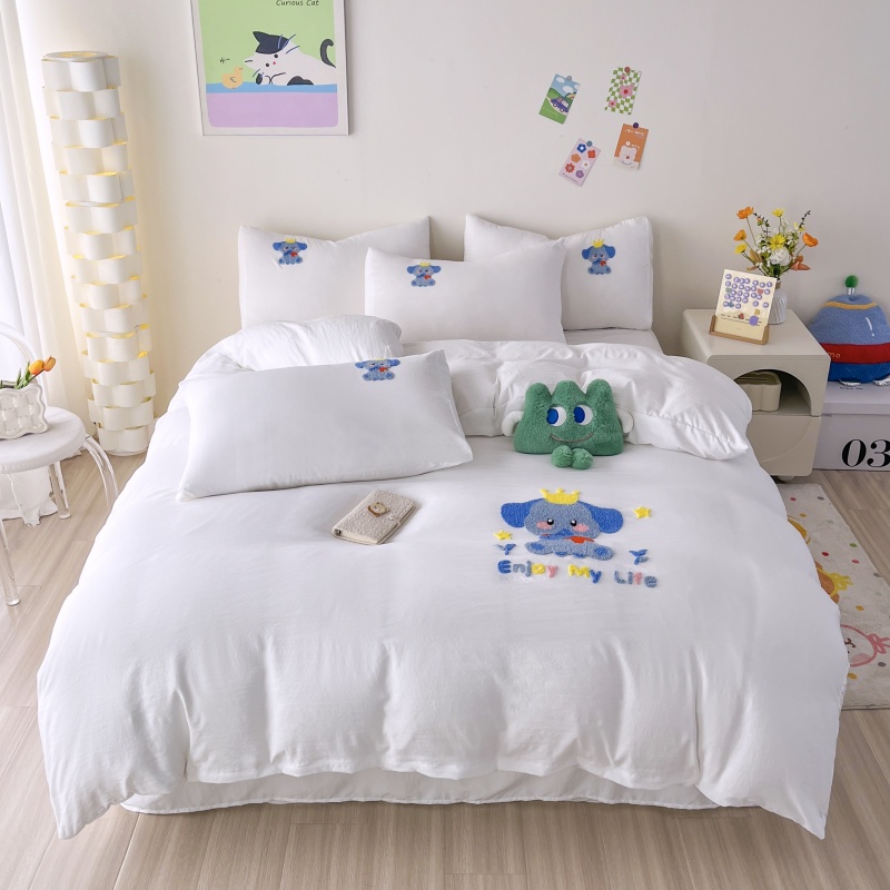 Home Textiles Towel Set - 4PC Washed Cotton Towel Set Embroidered