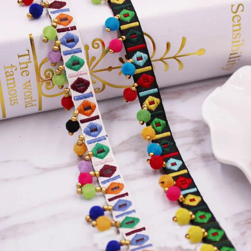 Home Ec Textiles - 1yards/lot Pompom Fringe trim fabric tassels