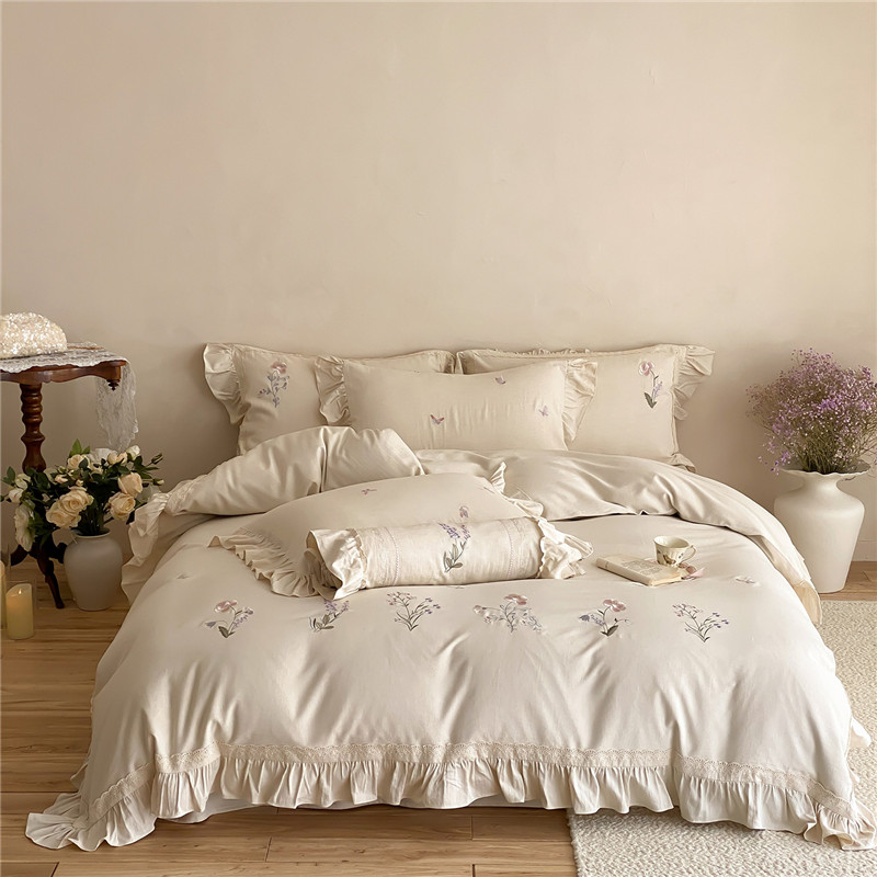 Home Textiles Towel Set - Luxury Flowers Towel Embroidery Ruffle Cotton