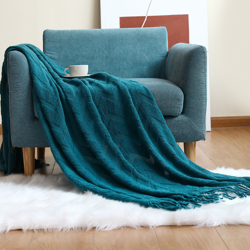 Wool Blanket Herringbone - Herringbone Pattern Sofa Throw Knitted Blanket