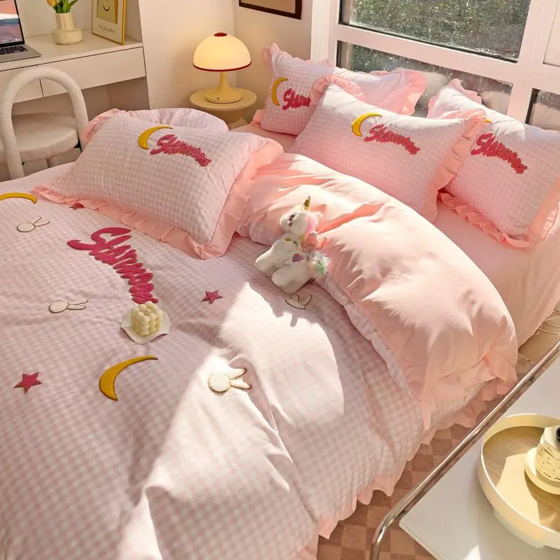 Home Textiles Towel Set - Lace Quilt Cover,bed Sheet,washed Cotton 4pces