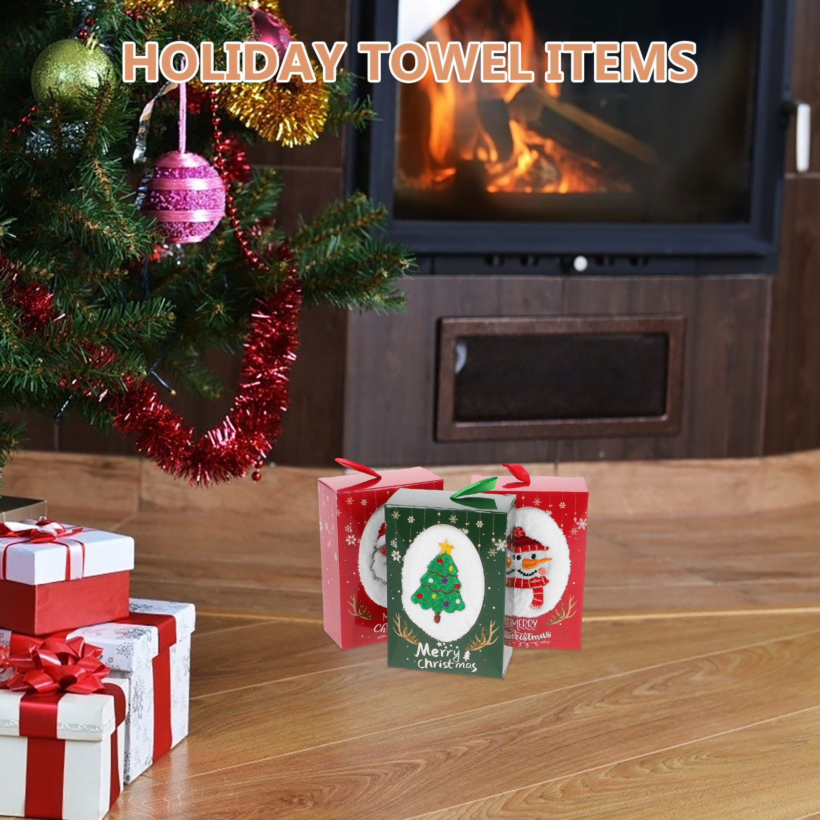 3Pcs Christmas Hand Towel Set  - Home Textiles Towel Set ulasan dan harga