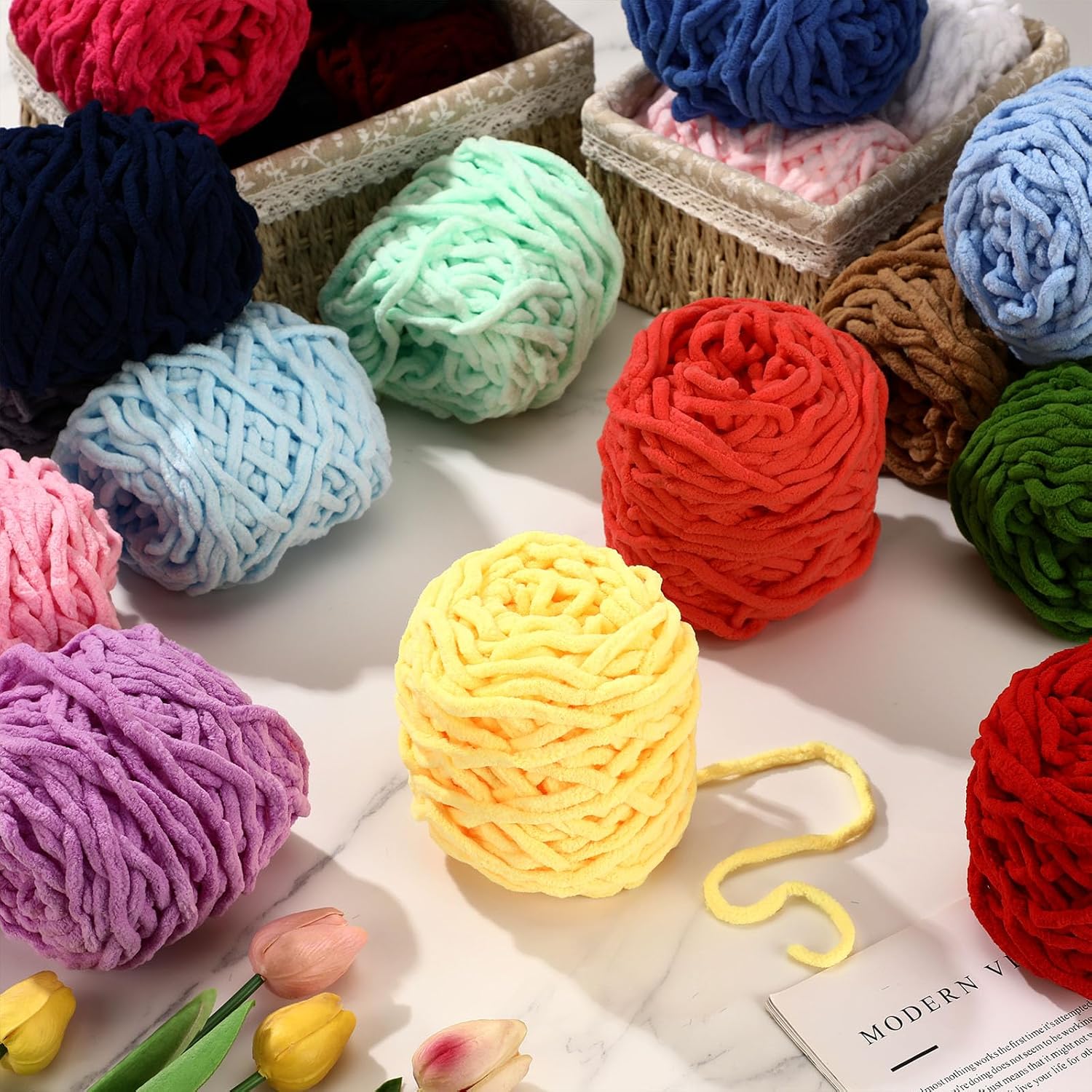 6PCS 600g Chenille Knitting Ya - Wool Blanket Herringbone ulasan dan harga
