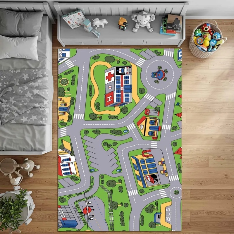 Kids City Road Map Play Mat Ed - Home Textiles Rug ulasan dan harga