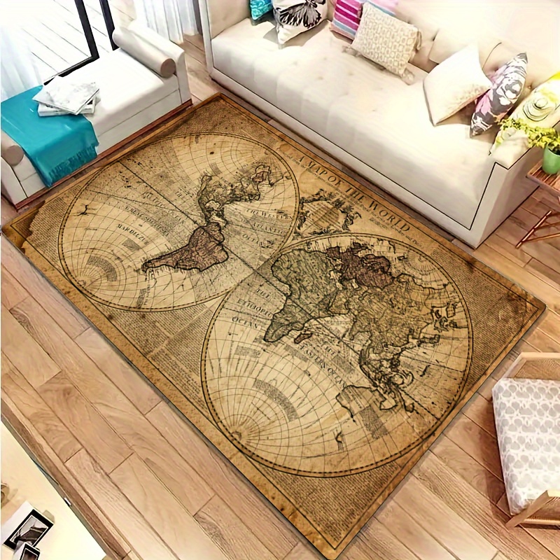 Vintage Map Design Non-Slip Fl - Home Textiles Rug ulasan dan harga
